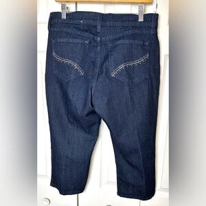 New NYDJ Marilyn Straight Crop Cropped Capri Denim Jeans Embellished Rhinestone